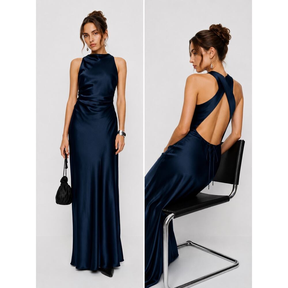Reformation Anaiis Silk dress Navy US6